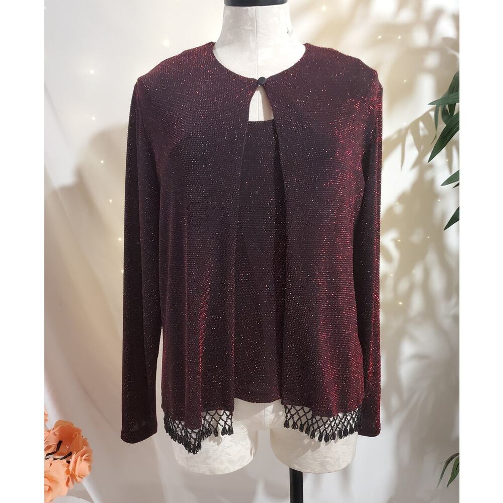 Vtg Xscape Sparkle Stretch Beaded Jacket Tank Set Womens Size L Formal Glitter